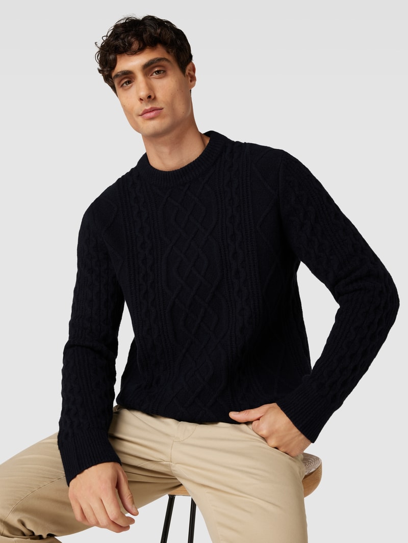 Strickpullover mit Strukturmuster in marineblau
