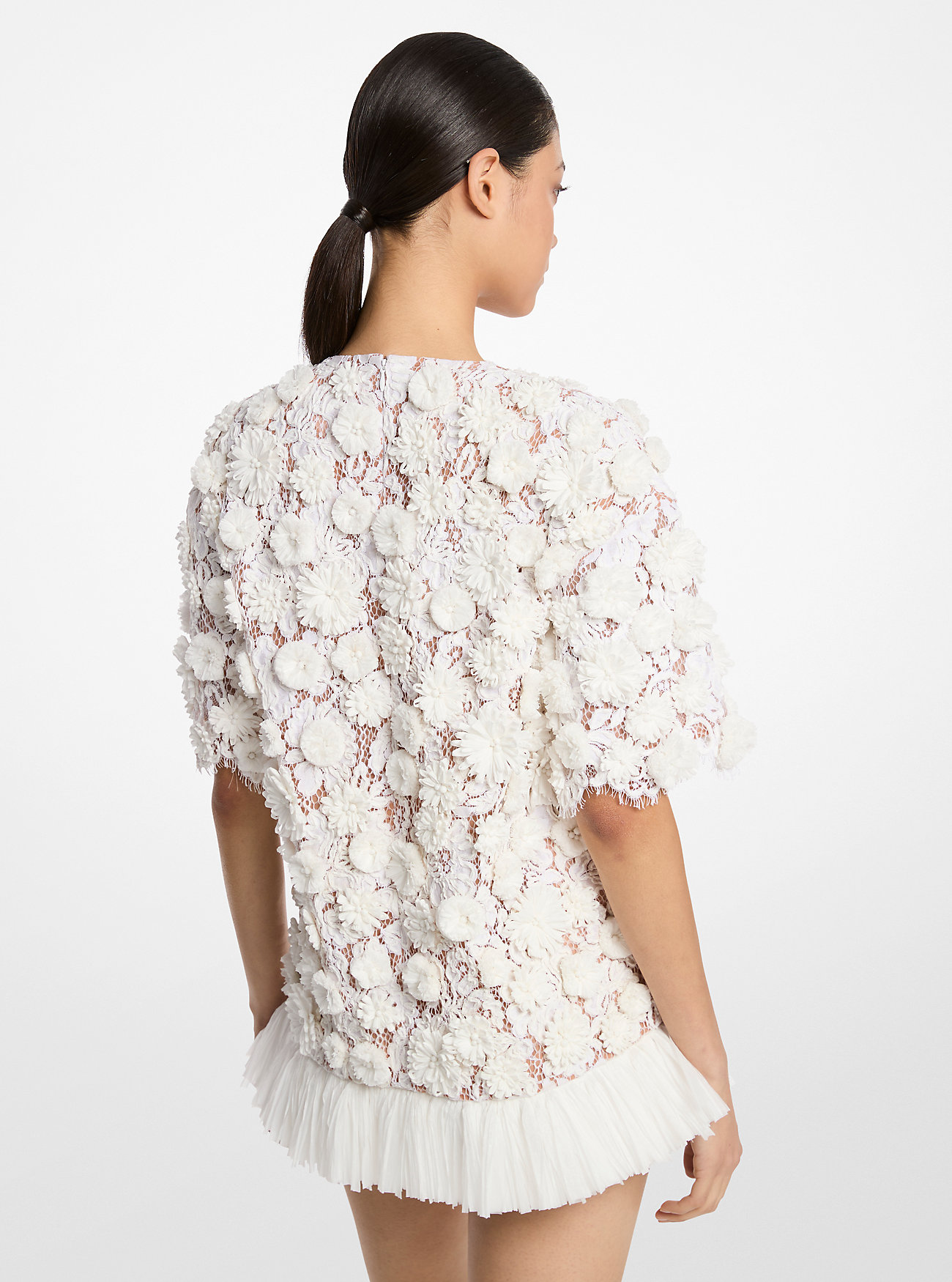 Hand-Embroidered Floral Lace and Fringe Tunic - OPTIC WHITE