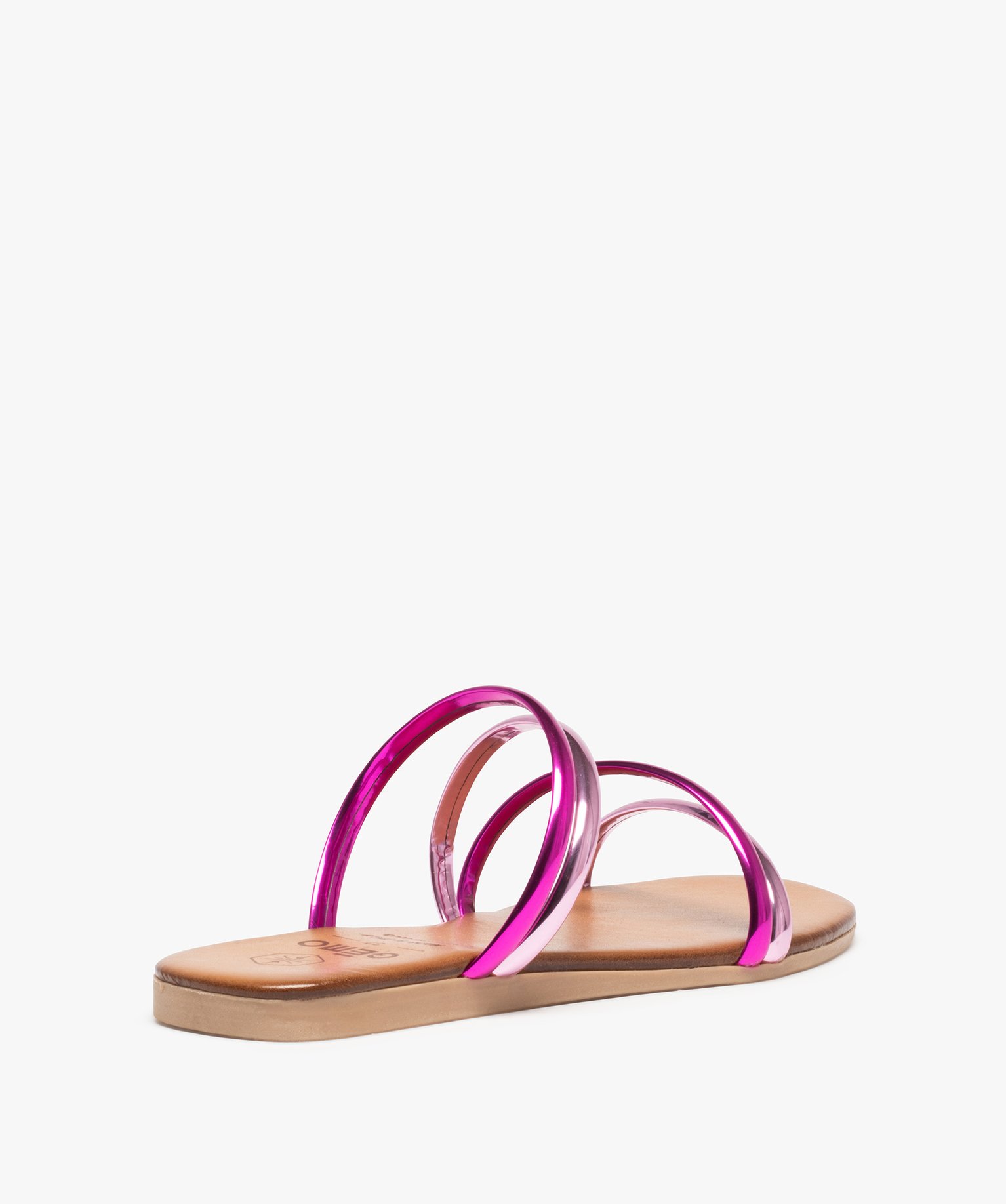 Mules femme avec brides bicolores effet miroir rose | GEMO