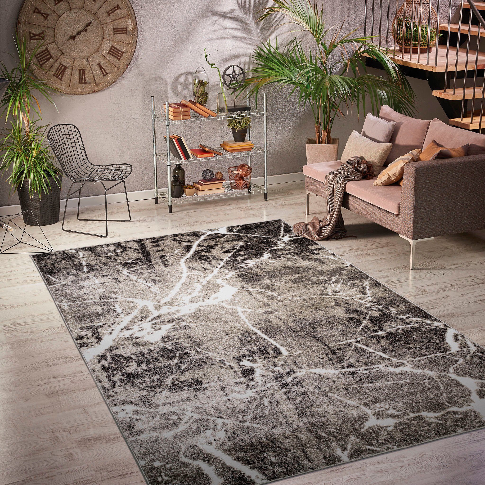 Teppich Manrik, my home, rechteckig, Höhe: 9 mm, mit besonders weichem Flor, Kurzflor, modernes Marmor-Design