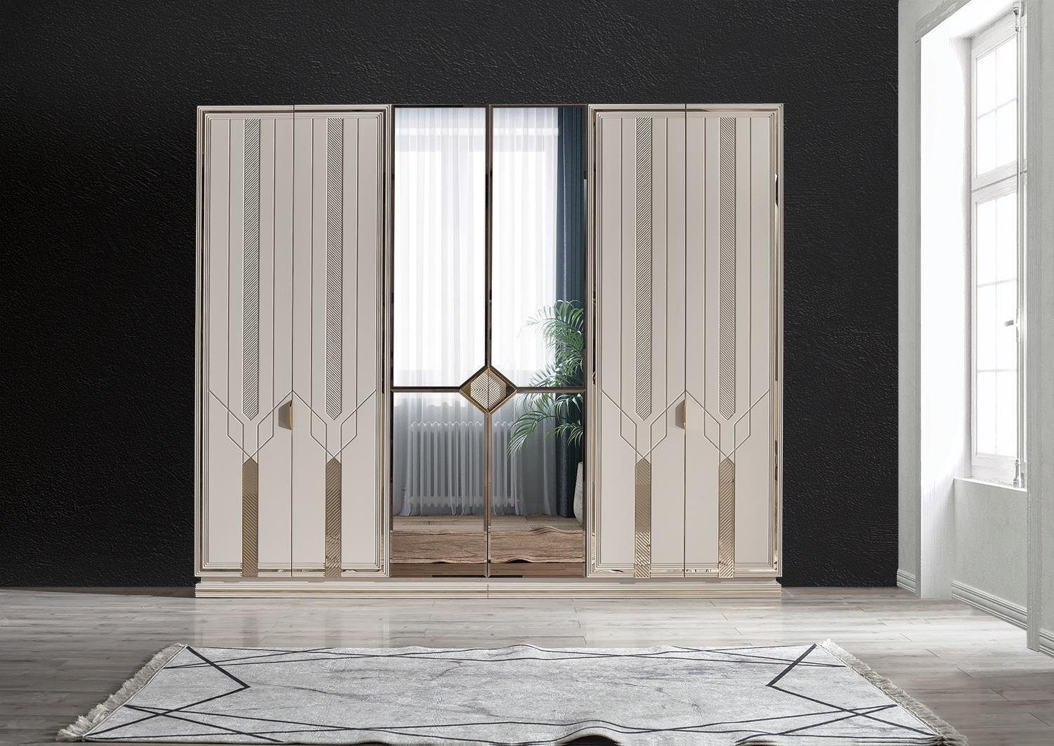JVmoebel Schlafzimmer-Set Luxus Schlafzimmer Set Bett 2x Nachttische Kleiderschrank Design, (7-St., Bett, 2x Nachttisch, Kleiderschrank, Schminktisch, Spiegel, Hocker), Made in Europa