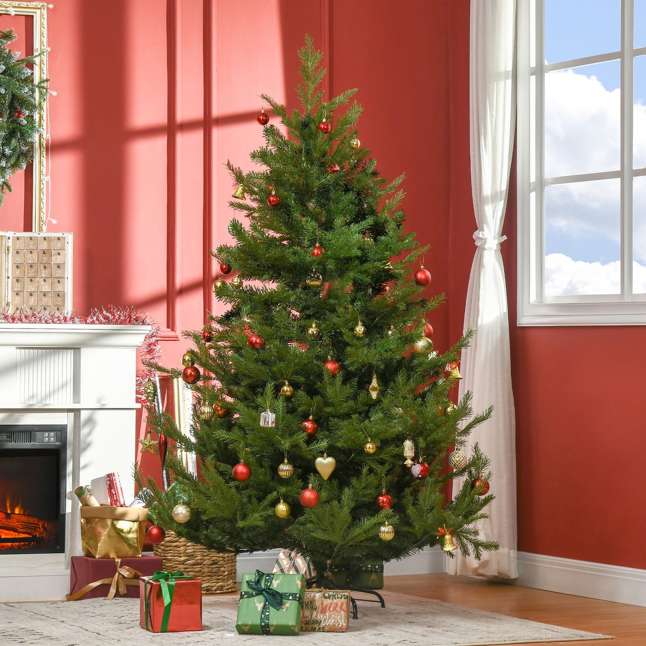 HOMCOM 180 cm Weihnachtsbaum Künstlich Naturgetreu Dichte Zweige mit 1942 Astspitzen realistisches Aussehen Grün