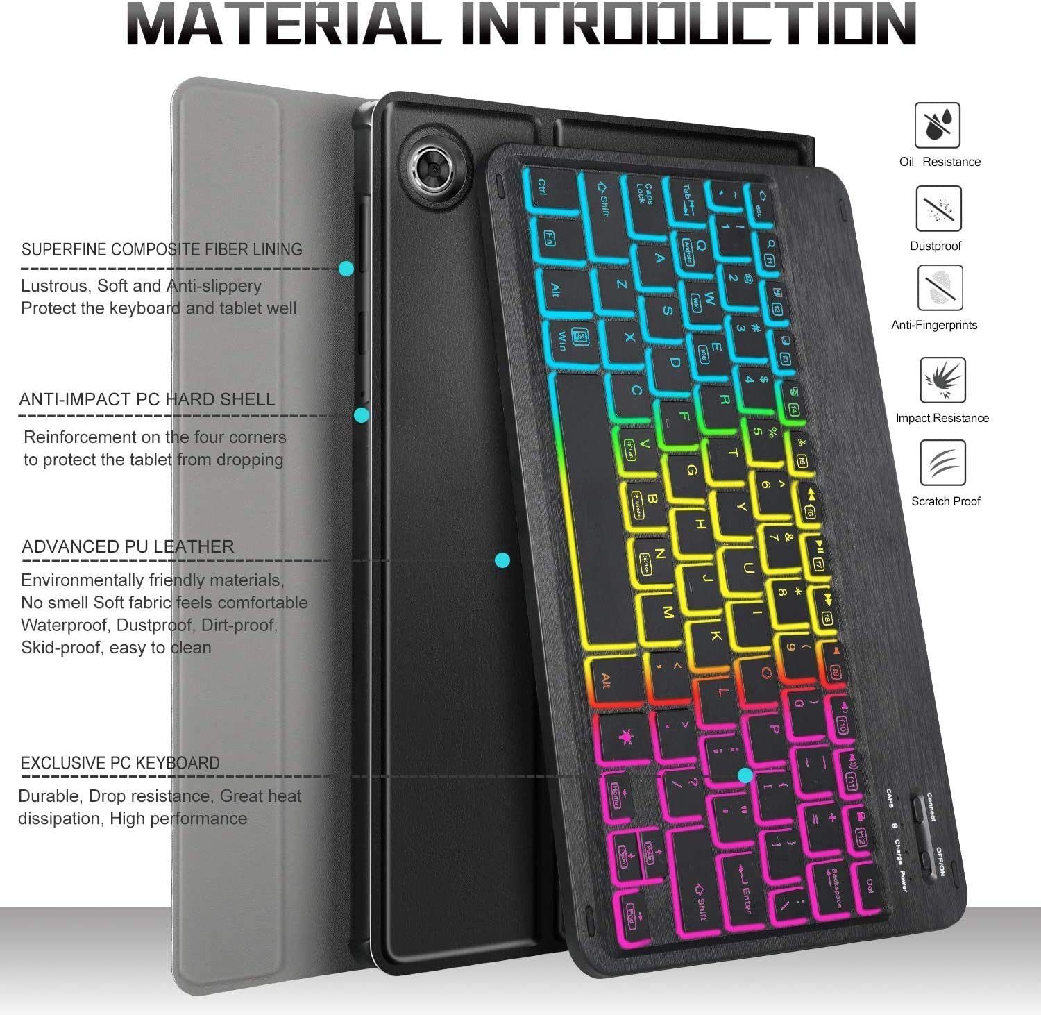 Mutoy Tastatur Hülle für Lenovo Tab M10 Plus (2nd Gen) TB-X606F 10.3 Zoll Tablet-Tastatur (Deutsches QWERTZ, 7 Farben LED-Hintergrundbeleuchtung Kabellose)