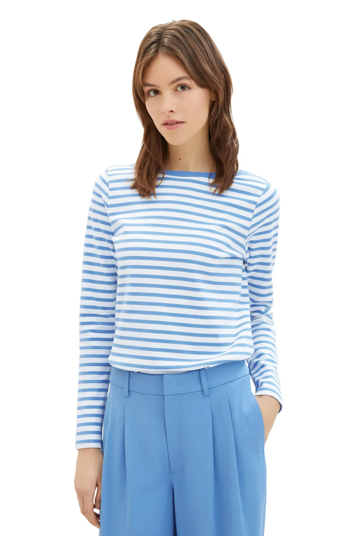 Tom Tailor Denim  Weißes, mittelblau gestreiftes T-Shirt für Erwachsene