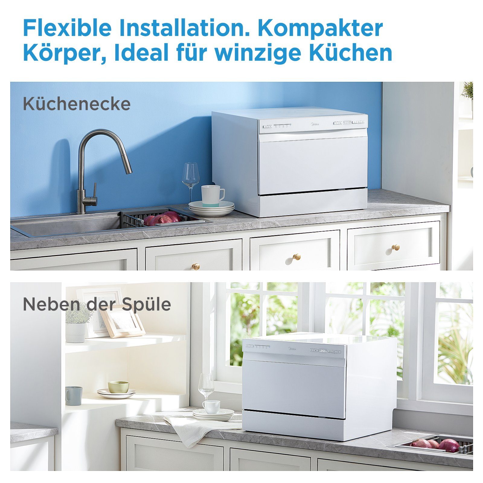 Midea Tischgeschirrspüler Serie 3, ST 3.6F wi, 6 Maßgedecke, 61 kWh/100 Zyklen, 6 Waschprogramme, IOT, Extra Trockungs