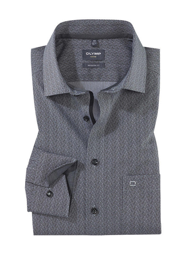 OLYMP, Hemd, Modern Fit, Baumwolle, Extra langer Arm, schwarz gemustert