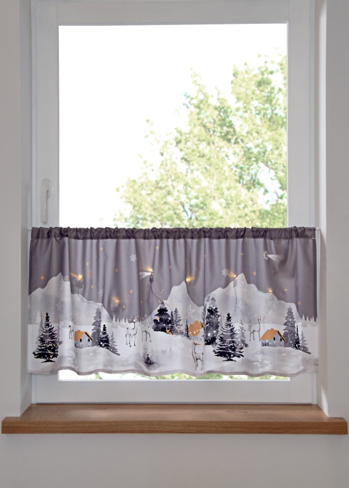 LED Scheibengardine mit Winterlandschaft