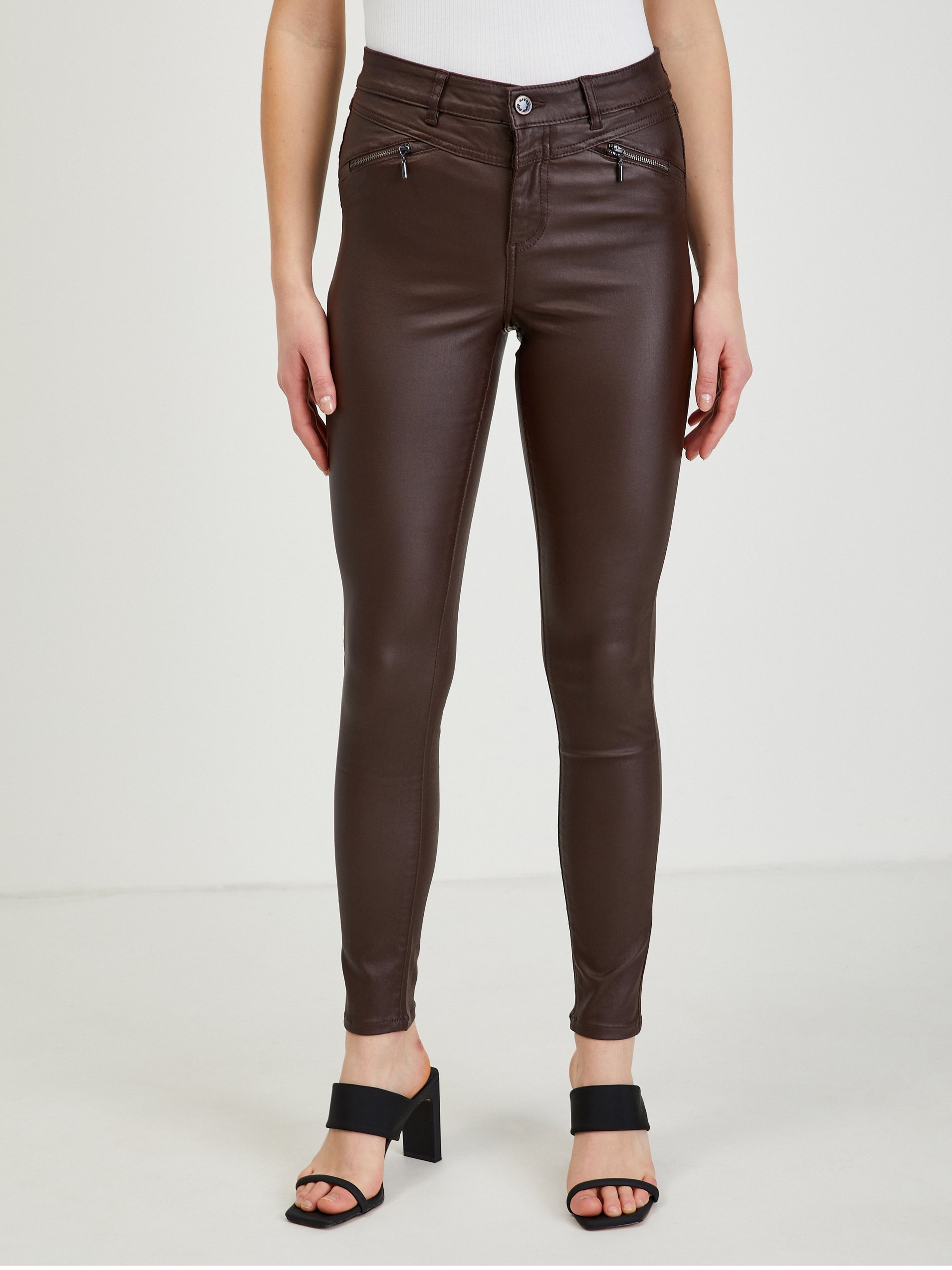 Dunkelbraune Damen Kunstlederhose ORSAY