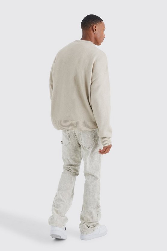 Slim-Fit Colorblock Cord-Hose mit Acid-Waschung