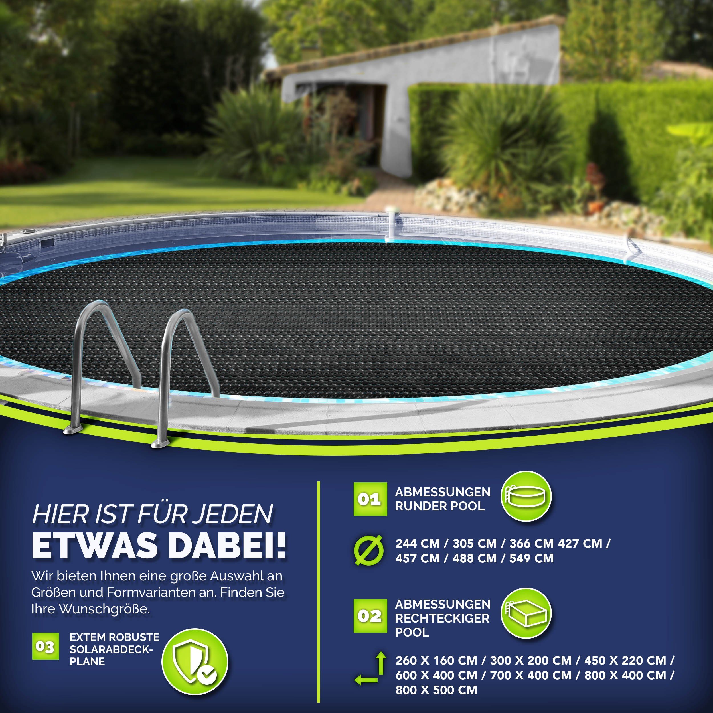 tillvex Pool-Abdeckplane Solarfolie Solarabdeckplane zuschneidbar Stärke 120 µm, Solarplane Poolheizung für Wassererwärmung