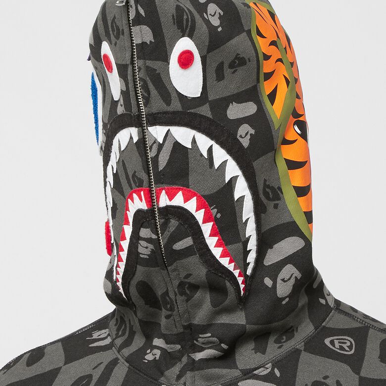 A Bathing Ape Bape Distortion Shark Relaxed Fit Full Zip Hoodie M black