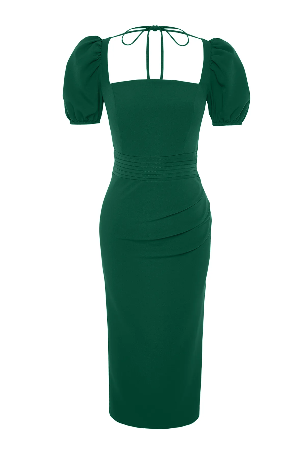 Trendyol Collection  Smaragdgrünes, figurbetontes Webkleid mit Taillendetail TPRSS24EL00158