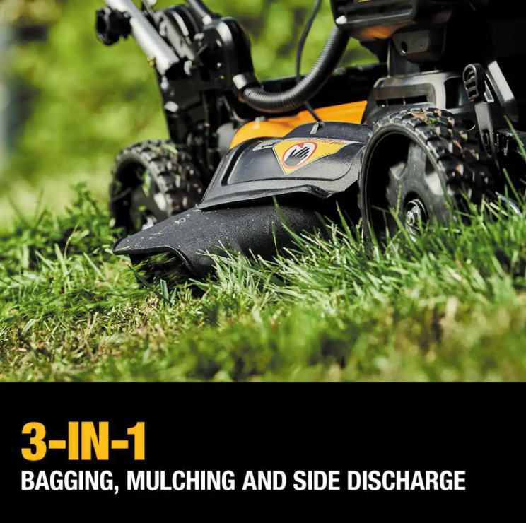 Cortador de grama autopropelido sem fio DEWALT MAX de 21,5 polegadas e 20V com bateria de íon de lítio.