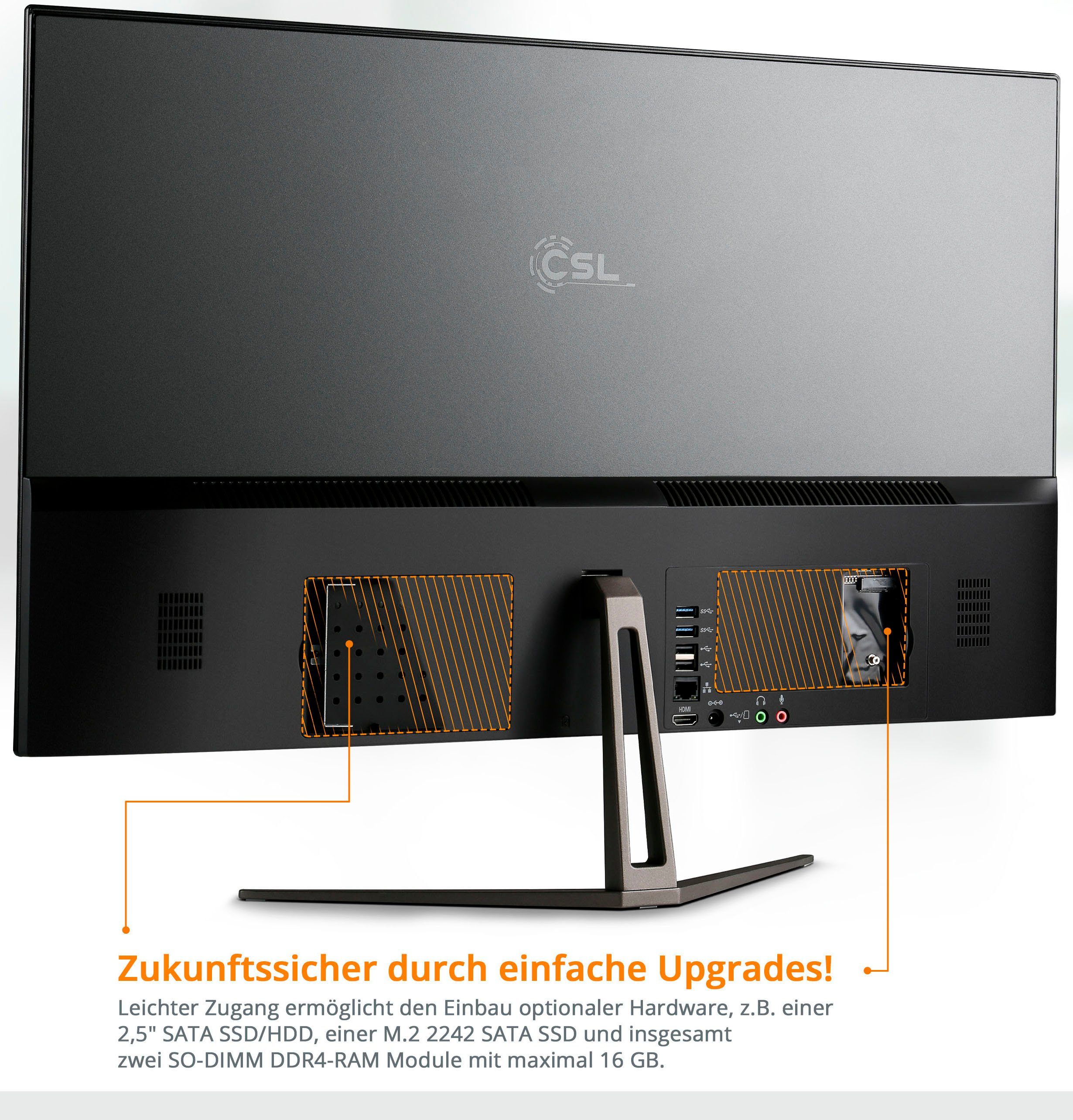 CSL Unity F27-GLS mit Windows 10 Pro All-in-One PC (27 Zoll, Intel® Celeron Celeron® N4120, UHD Graphics 600, 16 GB RAM, 512 GB SSD)