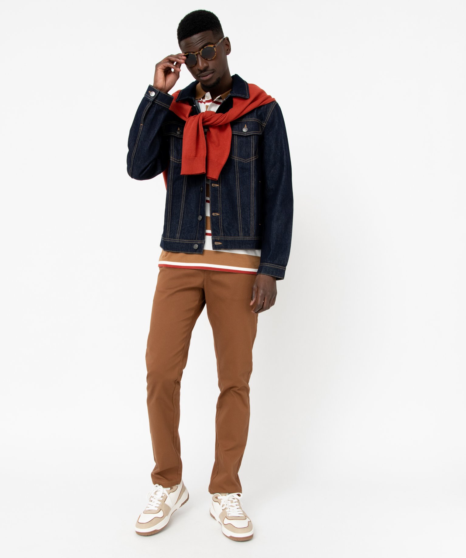 Pantalon en coton homme avec ceinture tressée beige fonce | GEMO