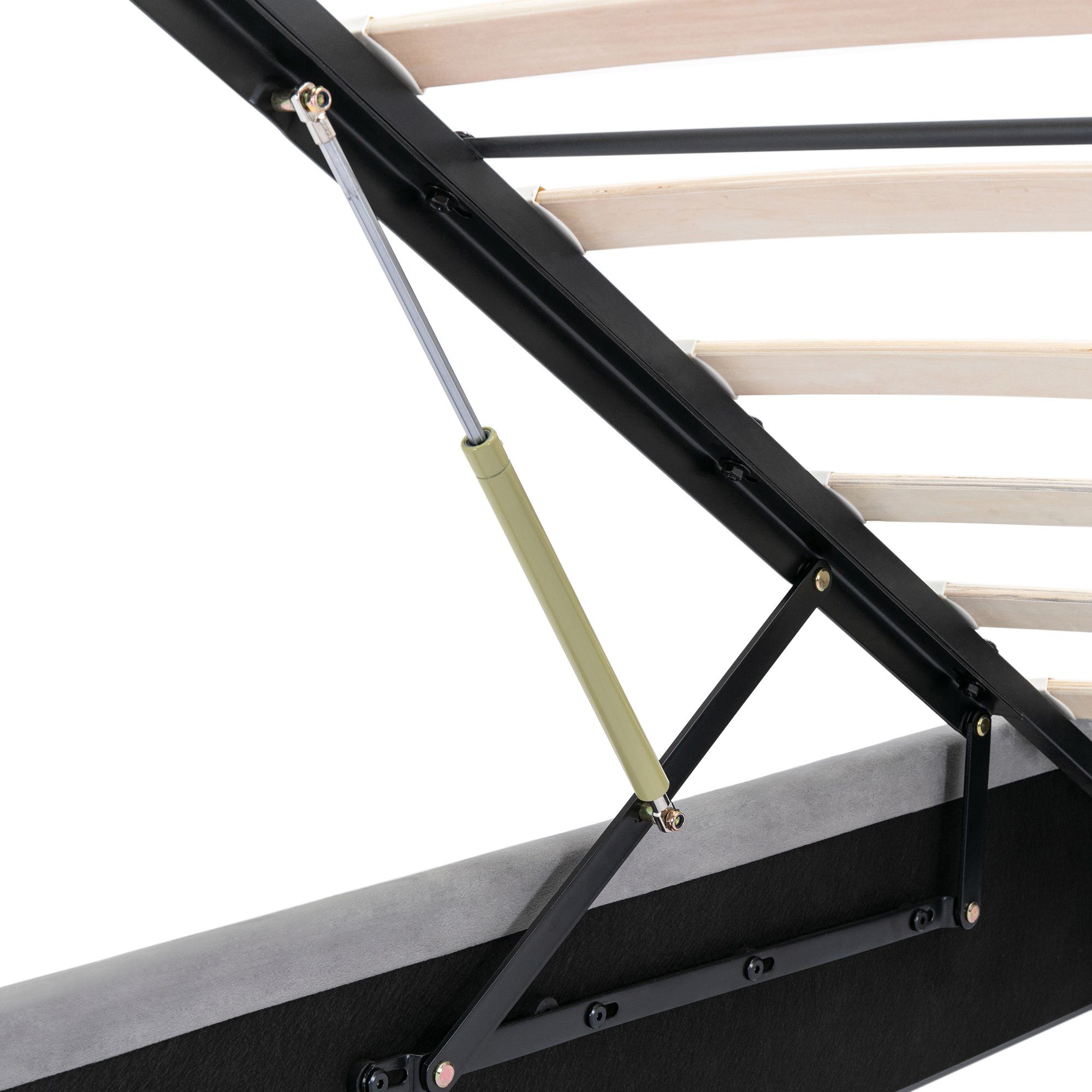 Ulife Polsterbett Grau Stauraumbett Samt-Stoff Funktionsbett Doppelbett mit Bettkasten, mit Bettkasten Samt-Stoff, 180 × 200cm
