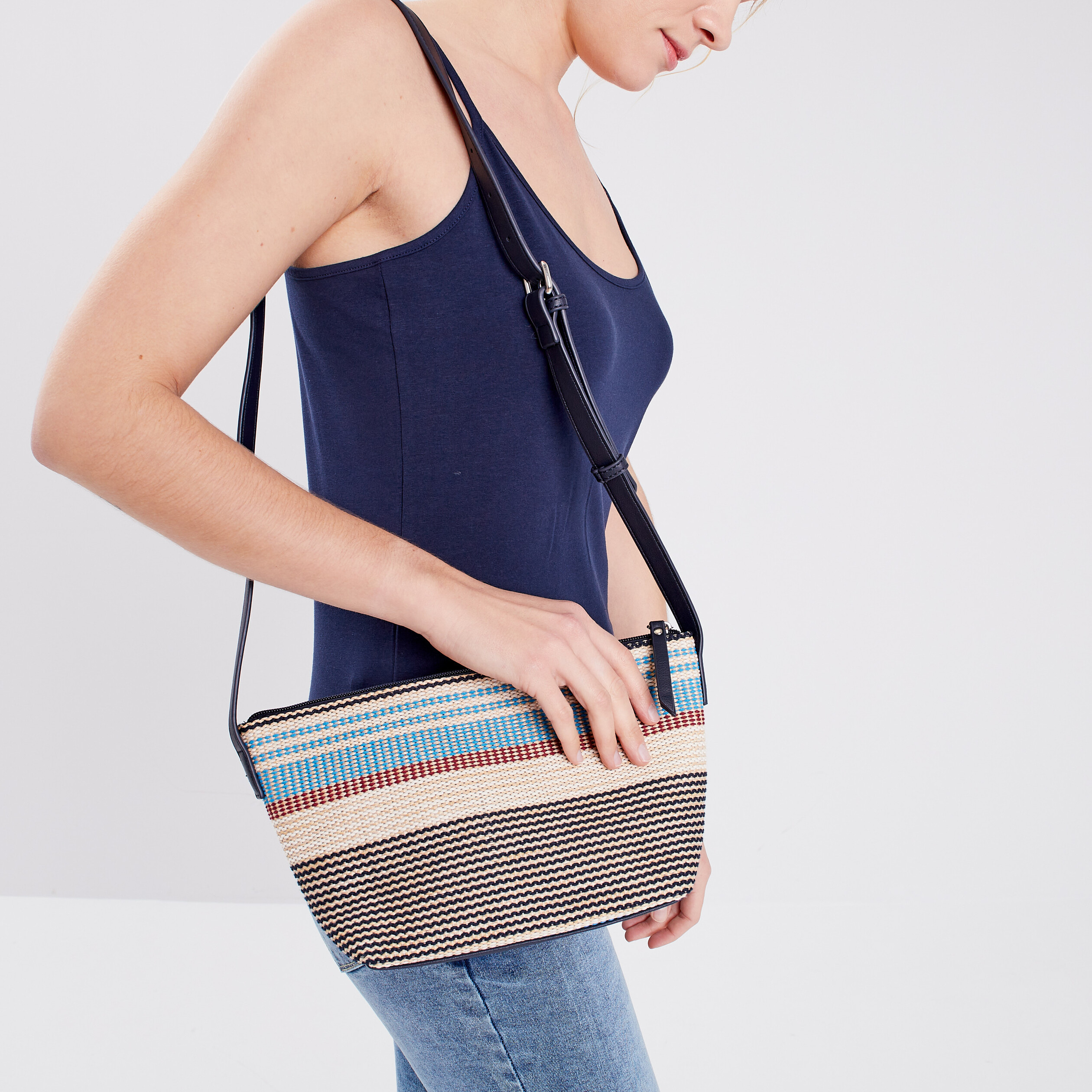 Sac trapèze avec bandoulière bleu femme | La Halle