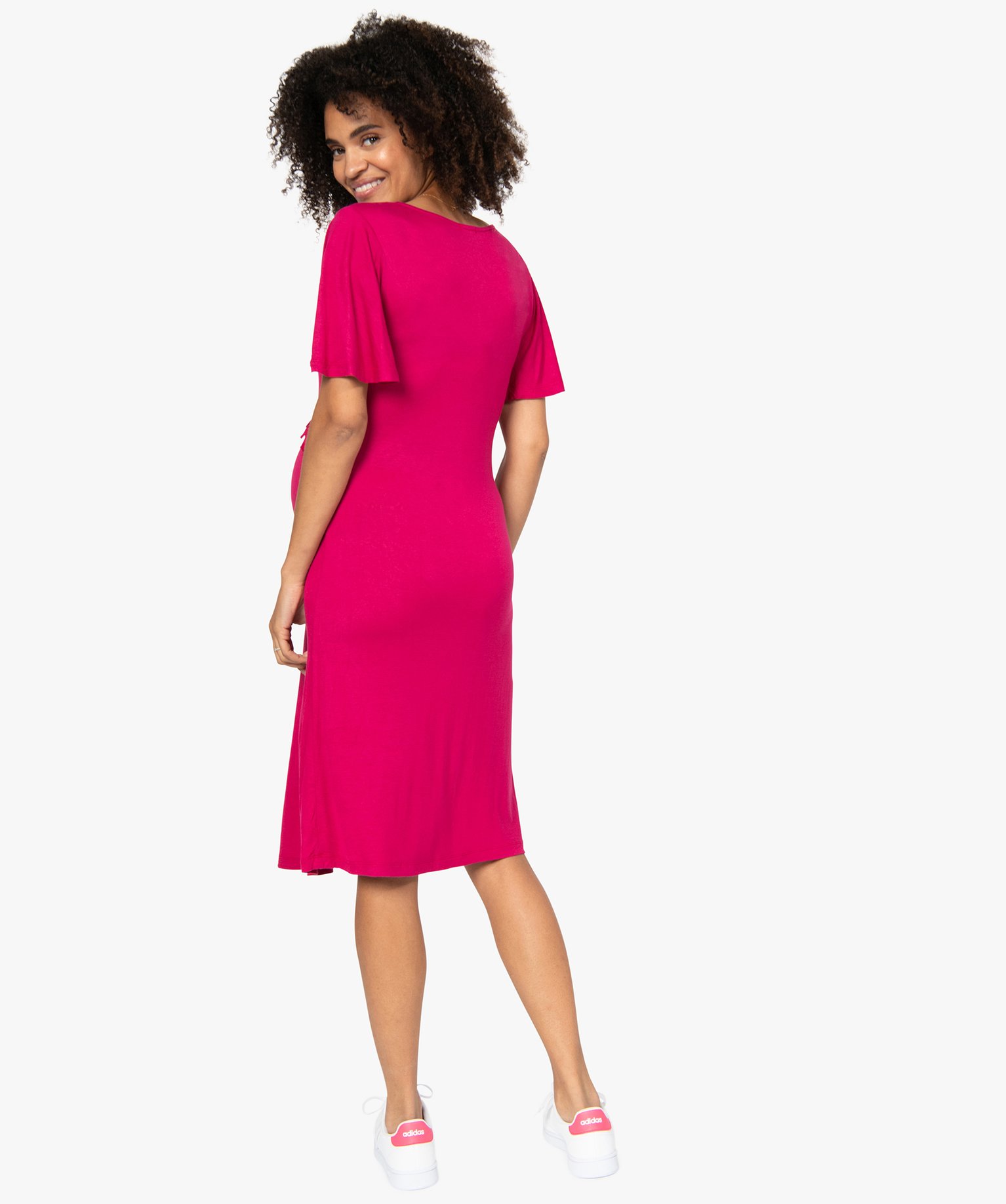Robe de grossesse col V avec bande froncée rose | GEMO