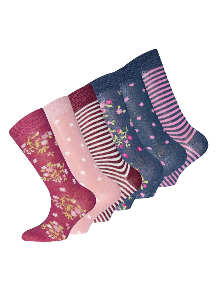 ewers 6er-Set Socken 6er Pack Blumen/Punkte/Ringel in marone - hell wildrose - tinte günstig kaufen