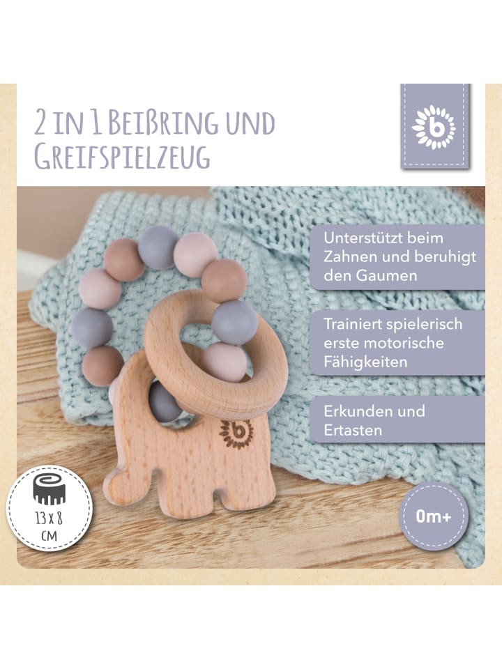 Bieco Spielwaren Greifling Holz Natur mit Silikon Elefant - ab Geburt in Beige günstig kaufen onesize