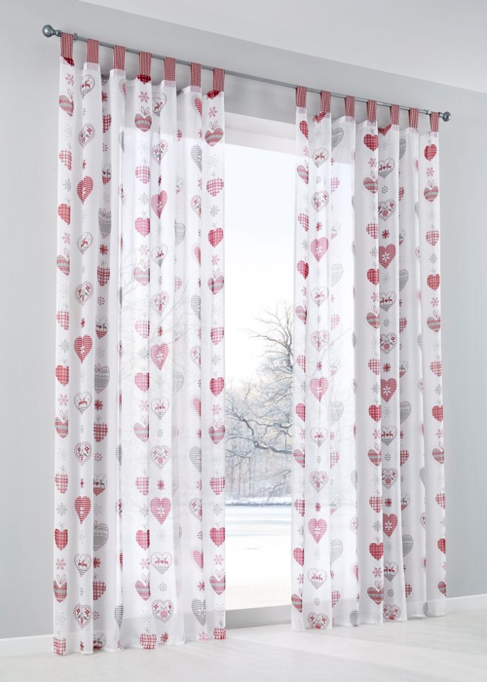 Gardine mit Herz Druck (1er Pack)