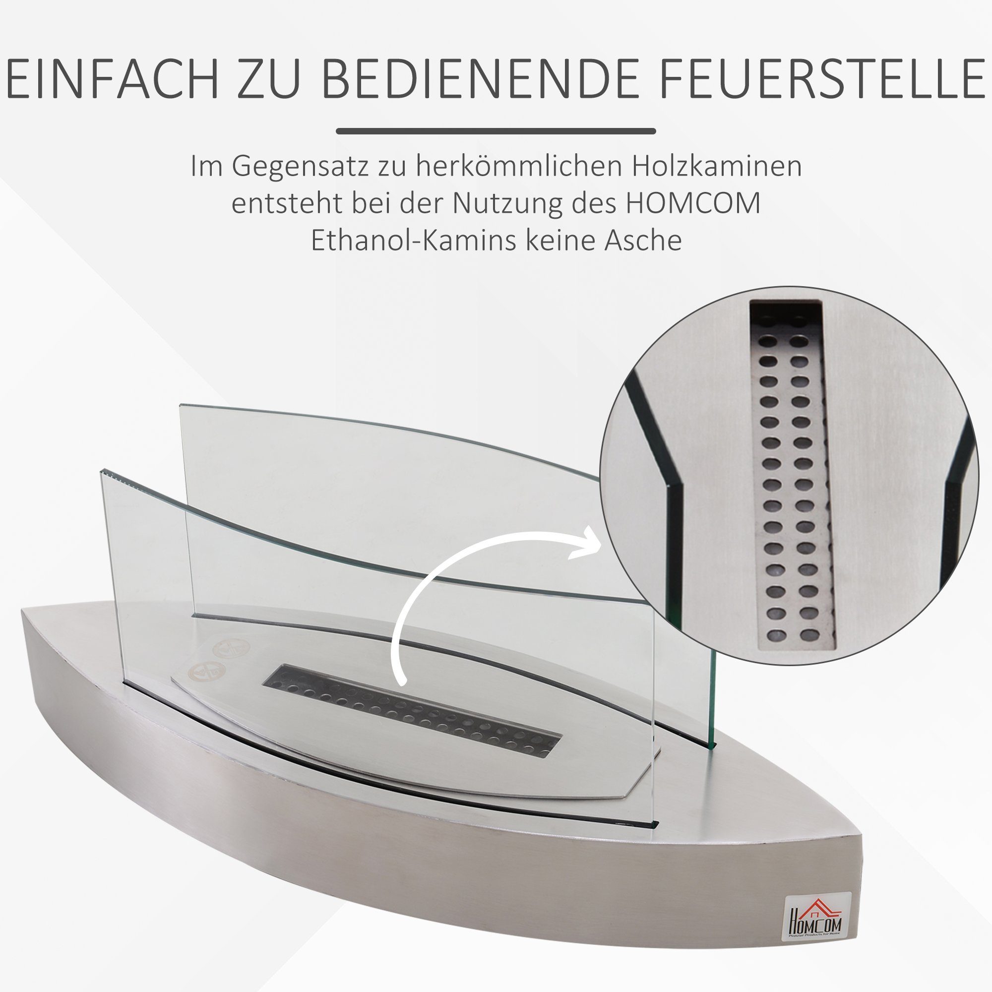 HOMCOM Echtfeuer-Dekokamin Ethanolkamin, Bio-Ethanol-Brenner 0,6 L, 2 Stdn. Brenndauer, 60 x 20 x 24 cm