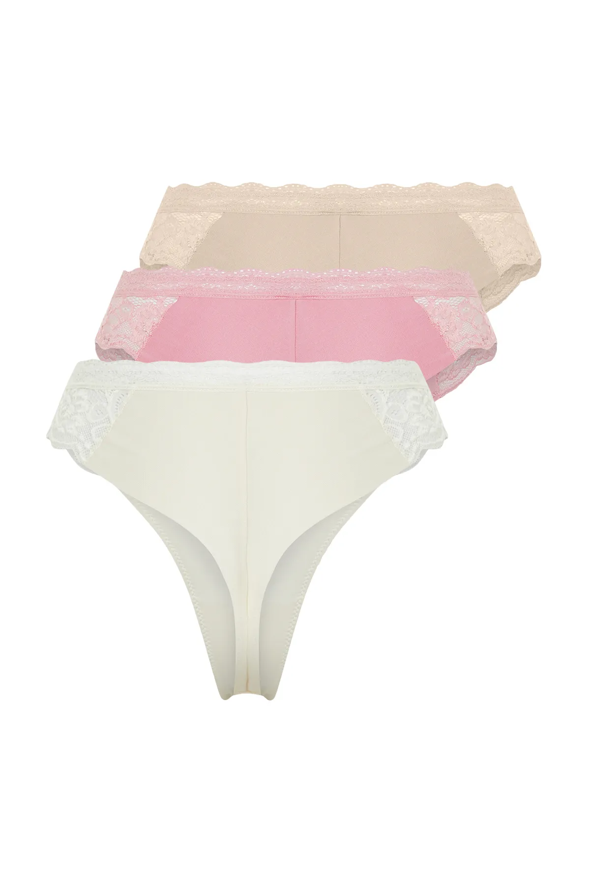 Trendyol Collection  Rosa-mehrfarbiger Strick-Tanga mit Mikrospitze THMSS24KU00013
