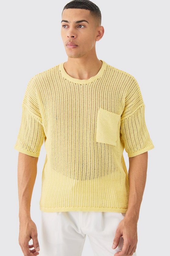 Oversize T-Shirt in Gelb mit Tasche