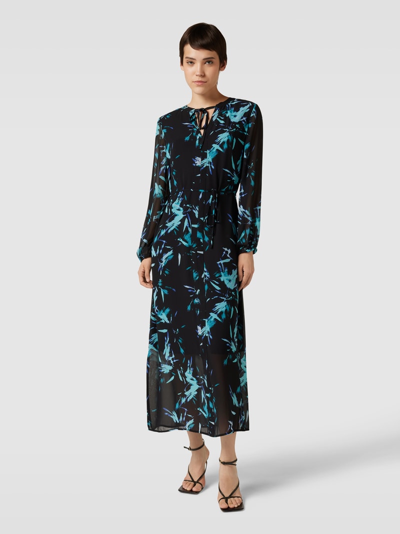 Midikleid mit Bindegürtel in petrol