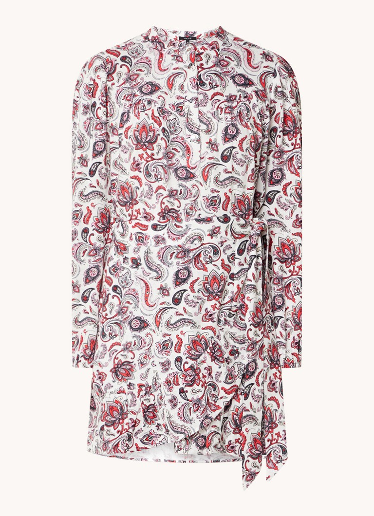 Abito corto NIKKIE Baisha in misto lino con stampa paisley e cintura annodata