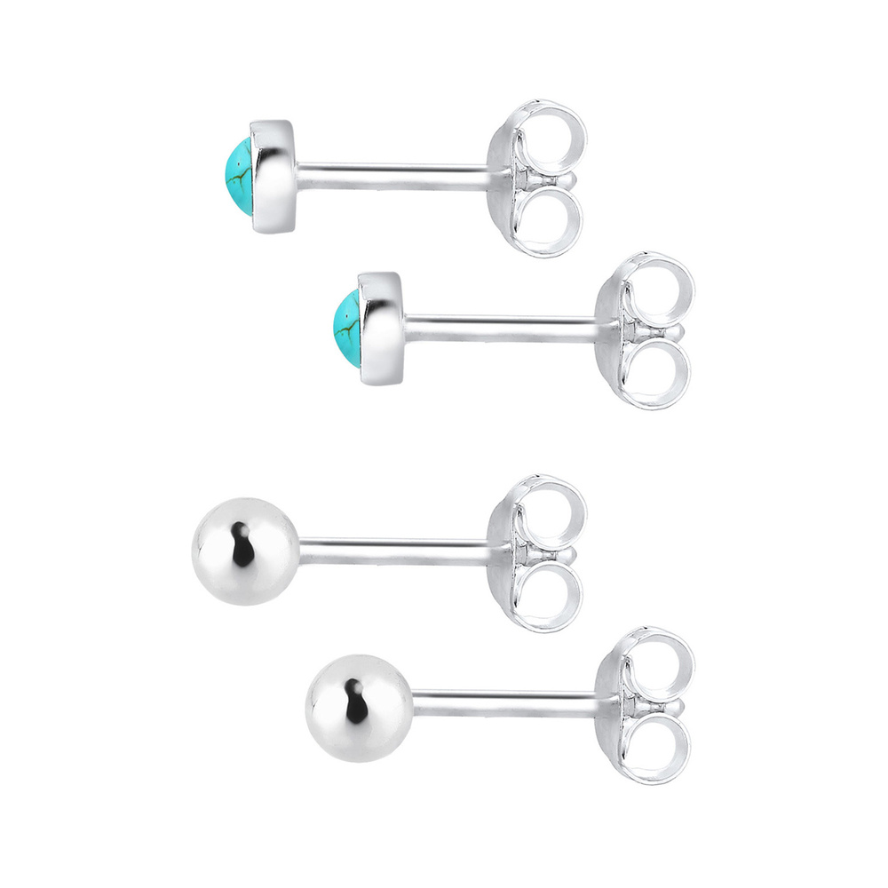 Elli Elli Boucles d'Oreilles Basic Set Kugel Edelstein 925 Sterling Silber Boucles d'oreilles