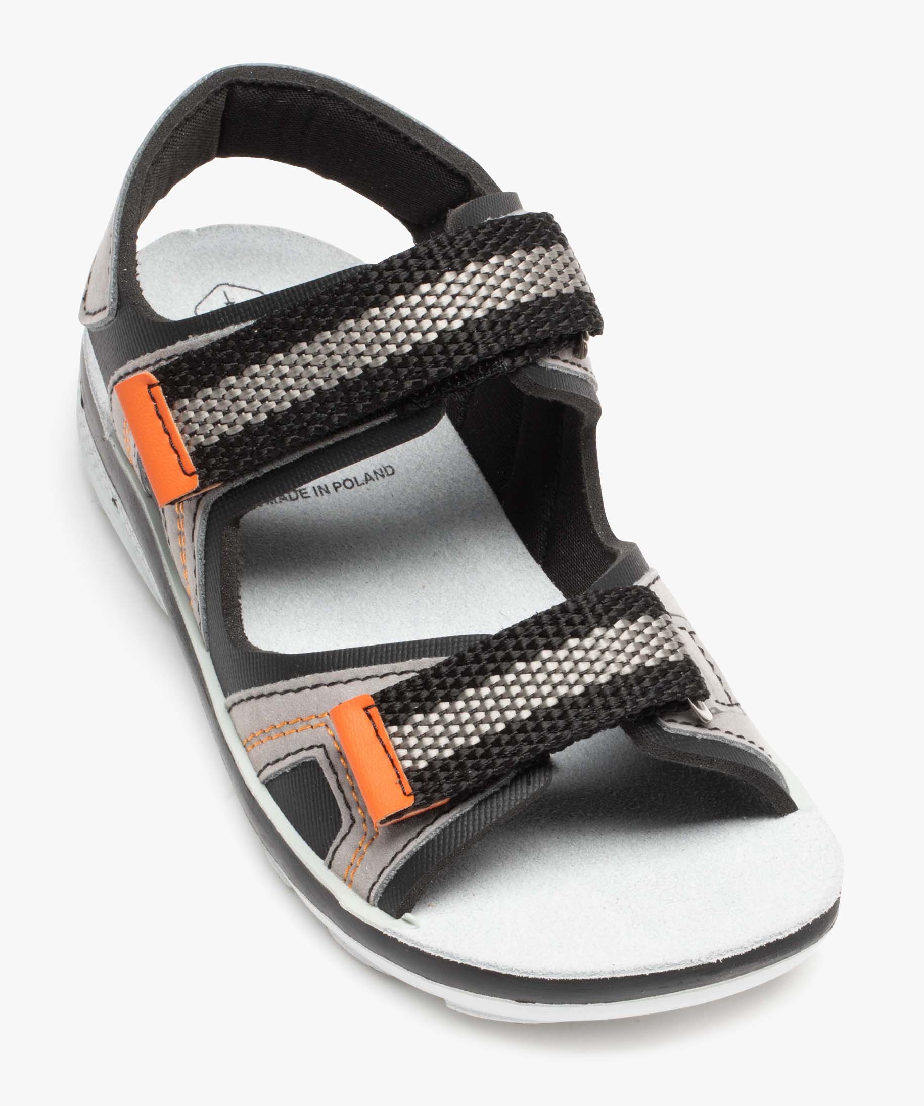 Sandales Garçon bicolores avec brides à scratch en tissu noir | GEMO