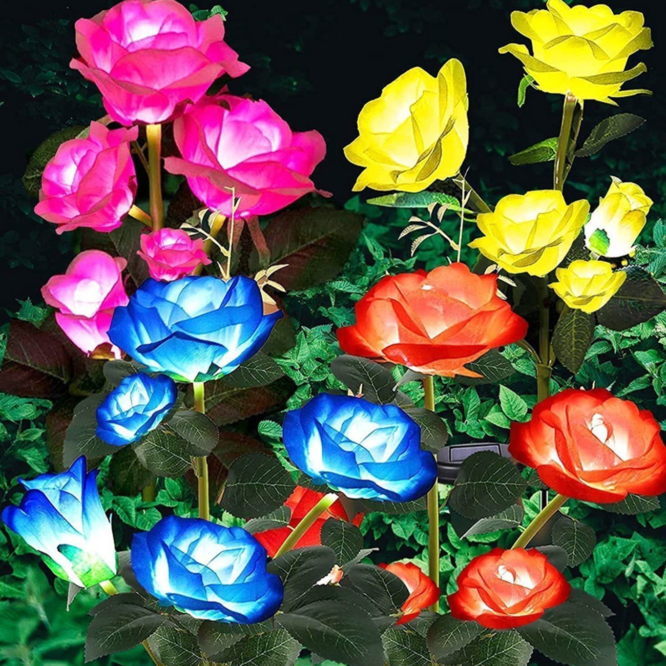 oyajia LED Solarleuchte Solarlampen für Außen Garten, 3 LED Rose Solar Licht Deko, LED fest integriert, Tageslichtweiß, Größerer Blume Breiterem IP65 Wasserdichte Solarpanel
