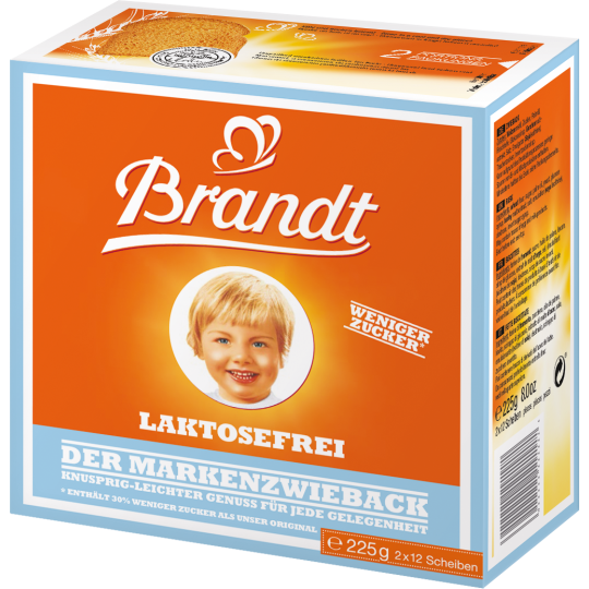 Brandt Der Markenzwieback Laktosefrei 225G