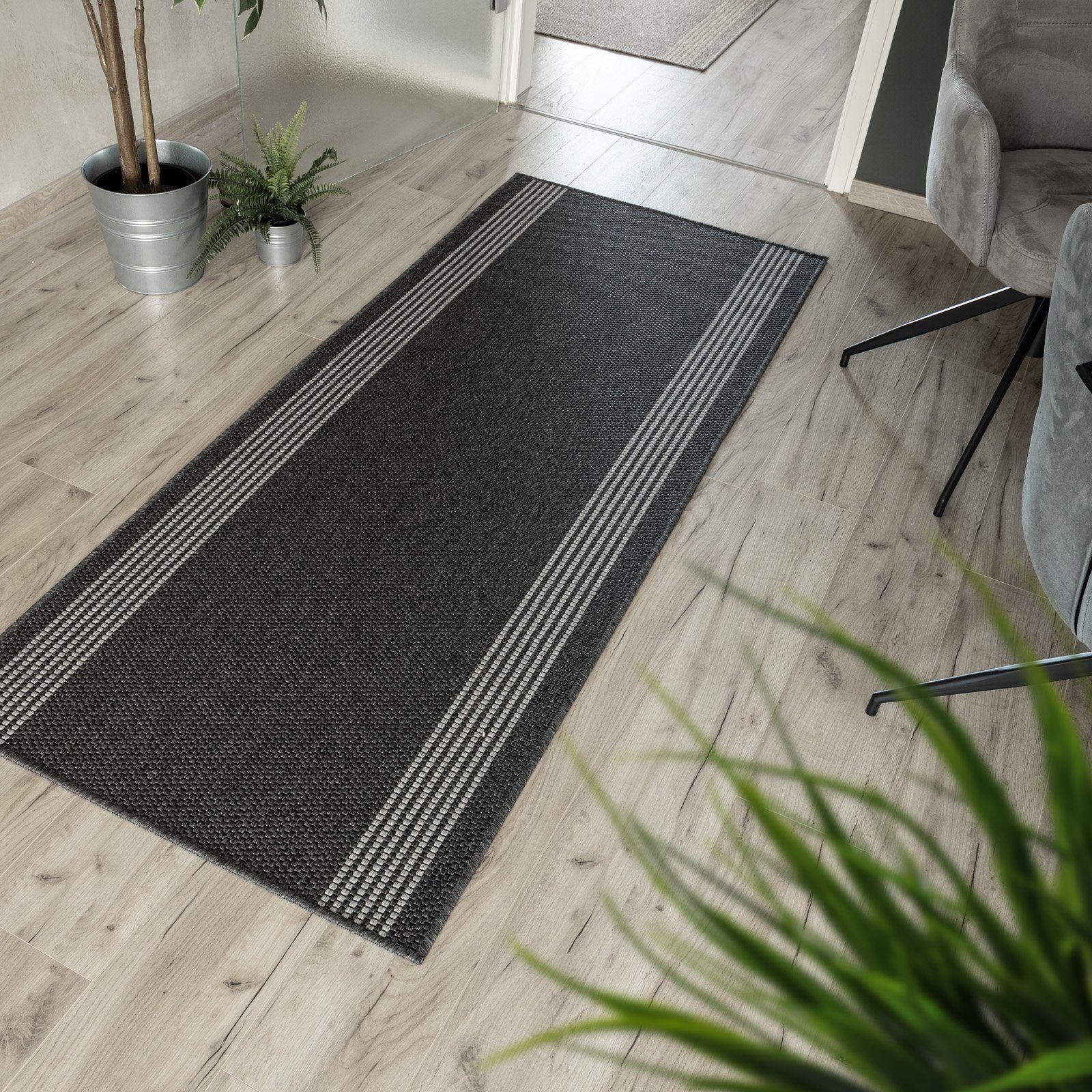 Bettumrandung Natura Anthrazit, Teppichläufer, ideal im Schlafzimmer Floordirekt, (3-tlg), in Sisal-Optik
