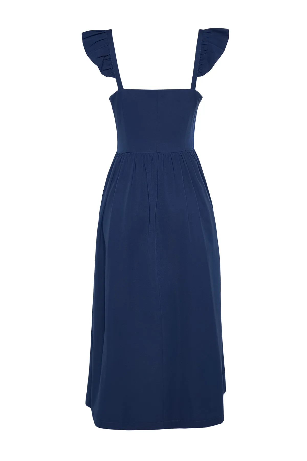 Trendyol Collection  Marineblaues Midi-Hemdkleid mit gewebten Rüschen und Details TWOSS23EL01146