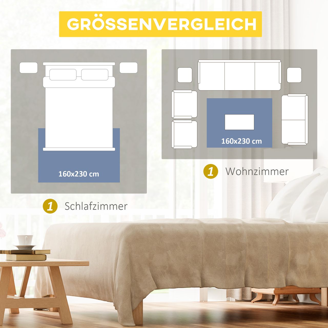 HOMCOM Teppich Kurzflor Wohnzimmerteppich im Used Look, Flächenteppich 230x160cm