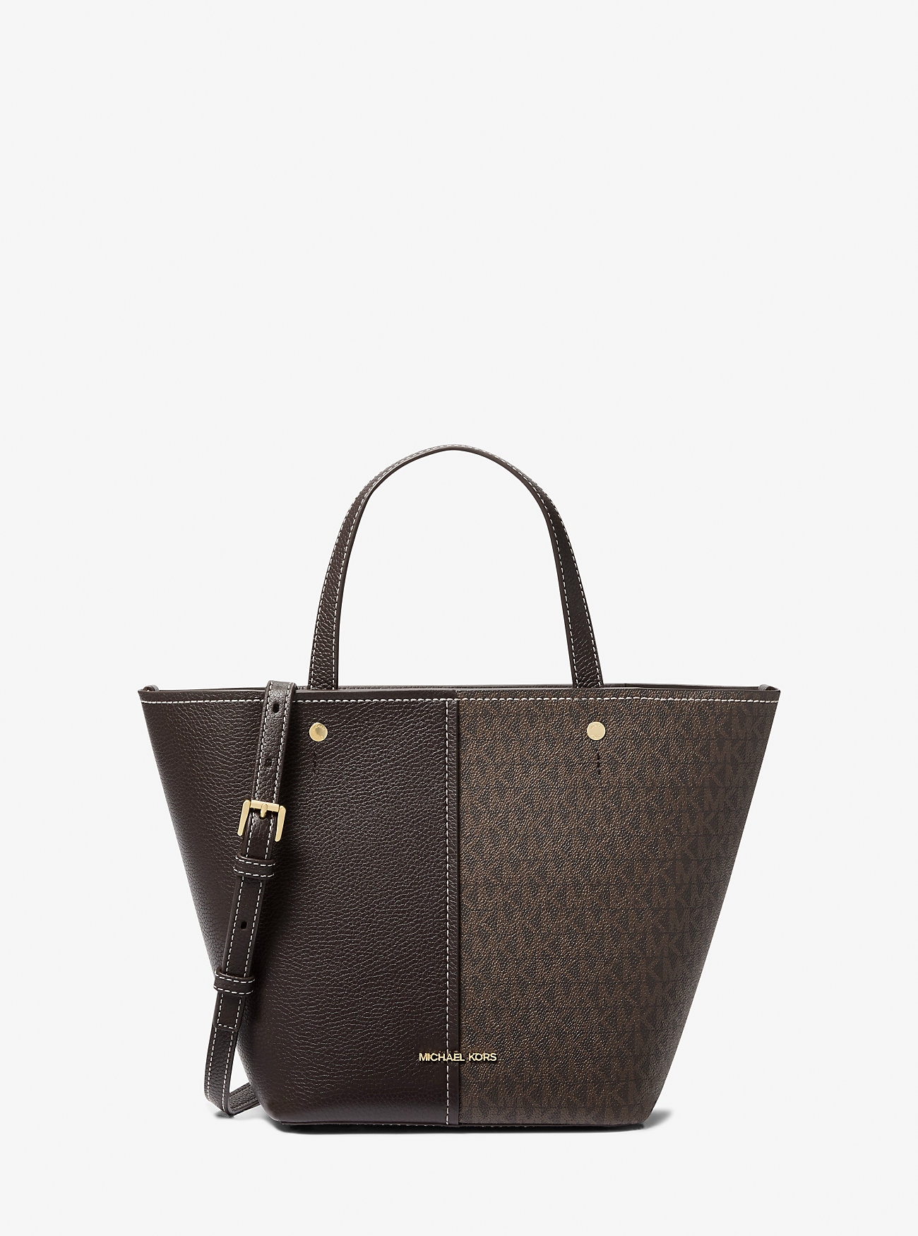 Torba typu tote Flora Medium Signature Logo i skóra groszkowana – BRĄZOWA