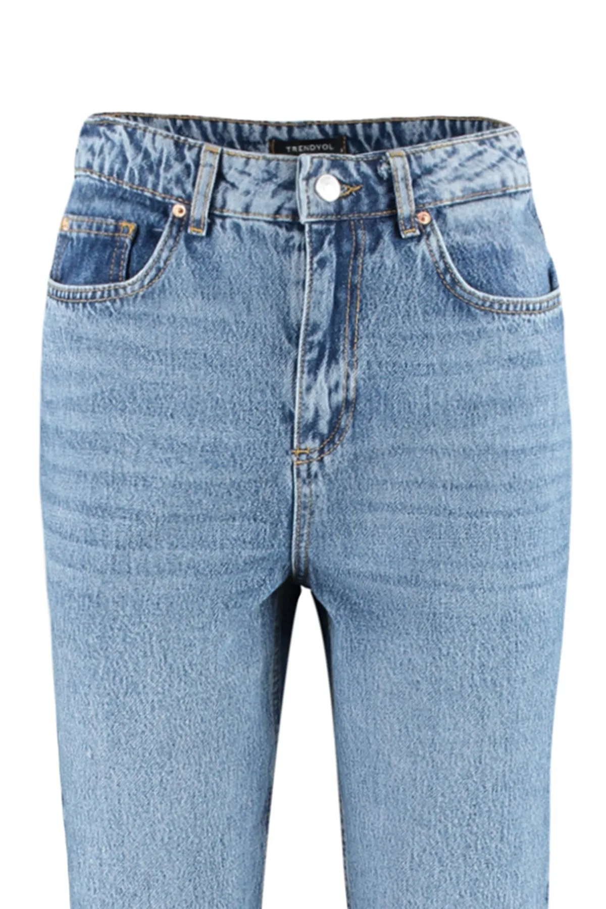 Trendyol Collection  Blaue gerade Jeans mit hoher Taille TWOSS23JE00089