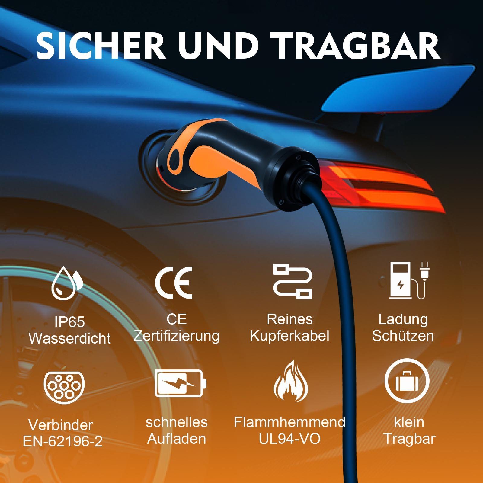 GLIESE Elektroauto-Ladestation Typ 2 Ladekabel 3 Phasig 5m