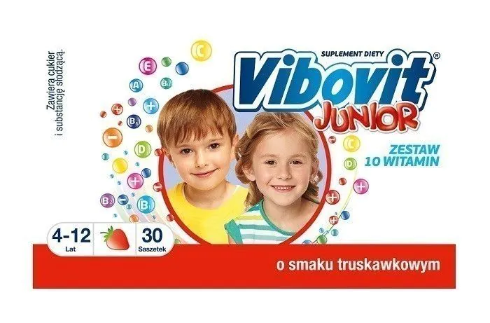 Vibovit Junior, vitaminsæt til børn fra 4 år, jordbærsmag, poser
