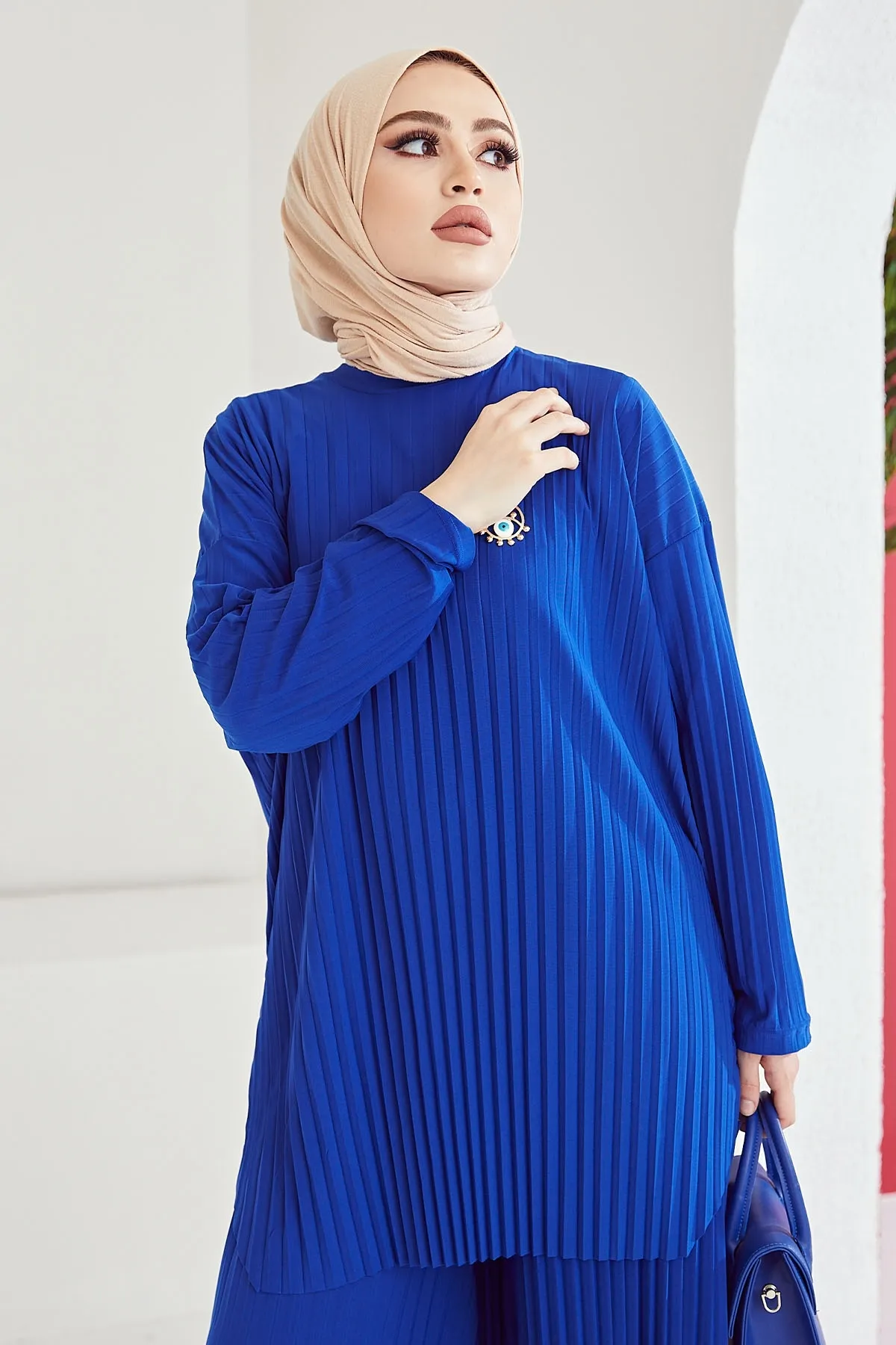 InStyle  Mila Faltenhosen-Tunika-Doppelset – Saksblau