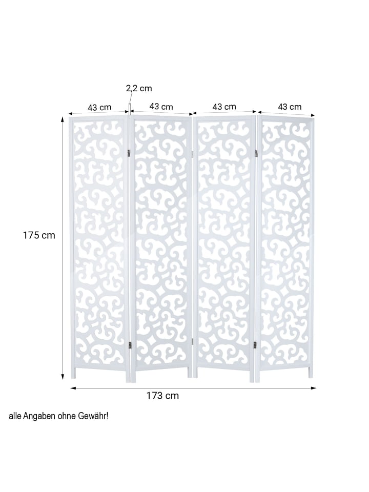 Homestyle4u 4-tlg. Paravent in Weiß 173x175 günstig kaufen onesize