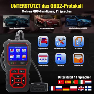 iscooter OBD2-Diagnosegerät AT500 Auto OBD2 Scanner Diagnose-Motorfehlercode-Leser, Fehlerdiagnose bei PKW und LKW; Eigendiagnose-Gerät