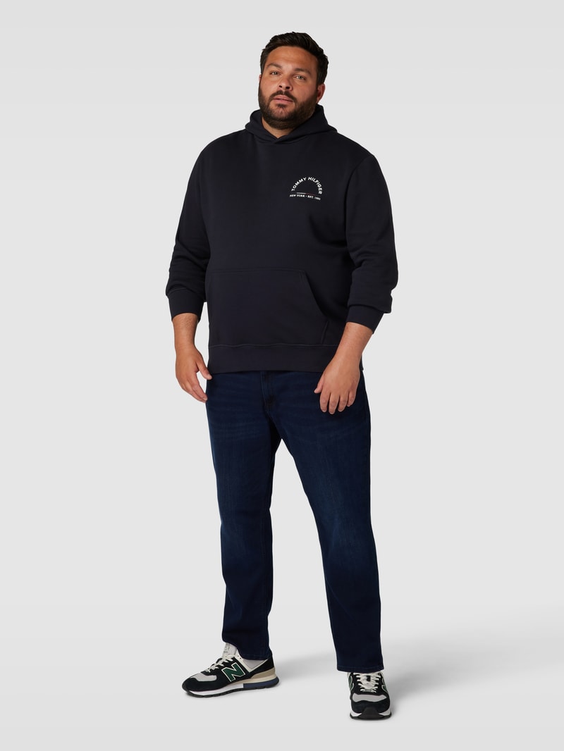 PLUS SIZE Hoodie mit Label-Print Modell 'SHADOW' in rauchblau