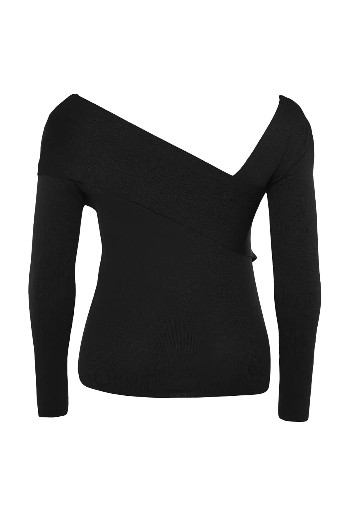Trendyol Curve  Schwarzer Strickpullover mit asymmetrischem Kragen TBBAW24AN00018