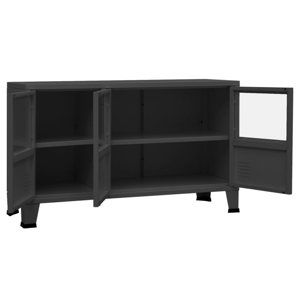 vidaXL Sideboard Industrial Sideboard Anthrazit 105x35x62 cm Metall und Glas (1 St)