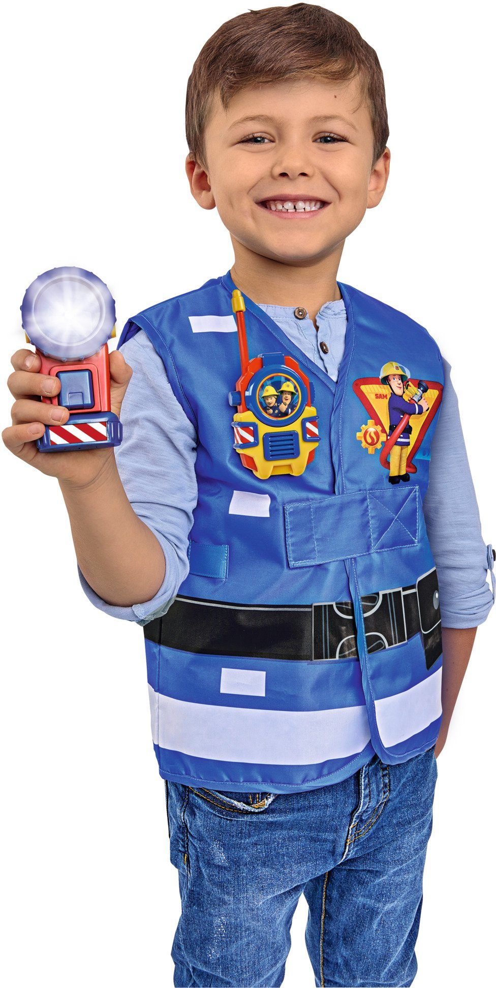 SIMBA Spielzeug-Schutzweste Feuerwehrmann Sam, Feuerwehr Rettungsset, (Set, 3-tlg), mit Taschenlampe und Walkie-Talkie