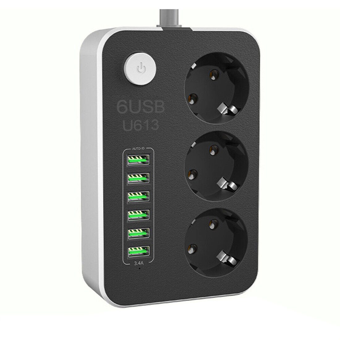 Bolwins A66D Mehrfachsteckdose Steckdosenleiste Steckdose +6x USB Ladegerät Mehrfachsteckdose
