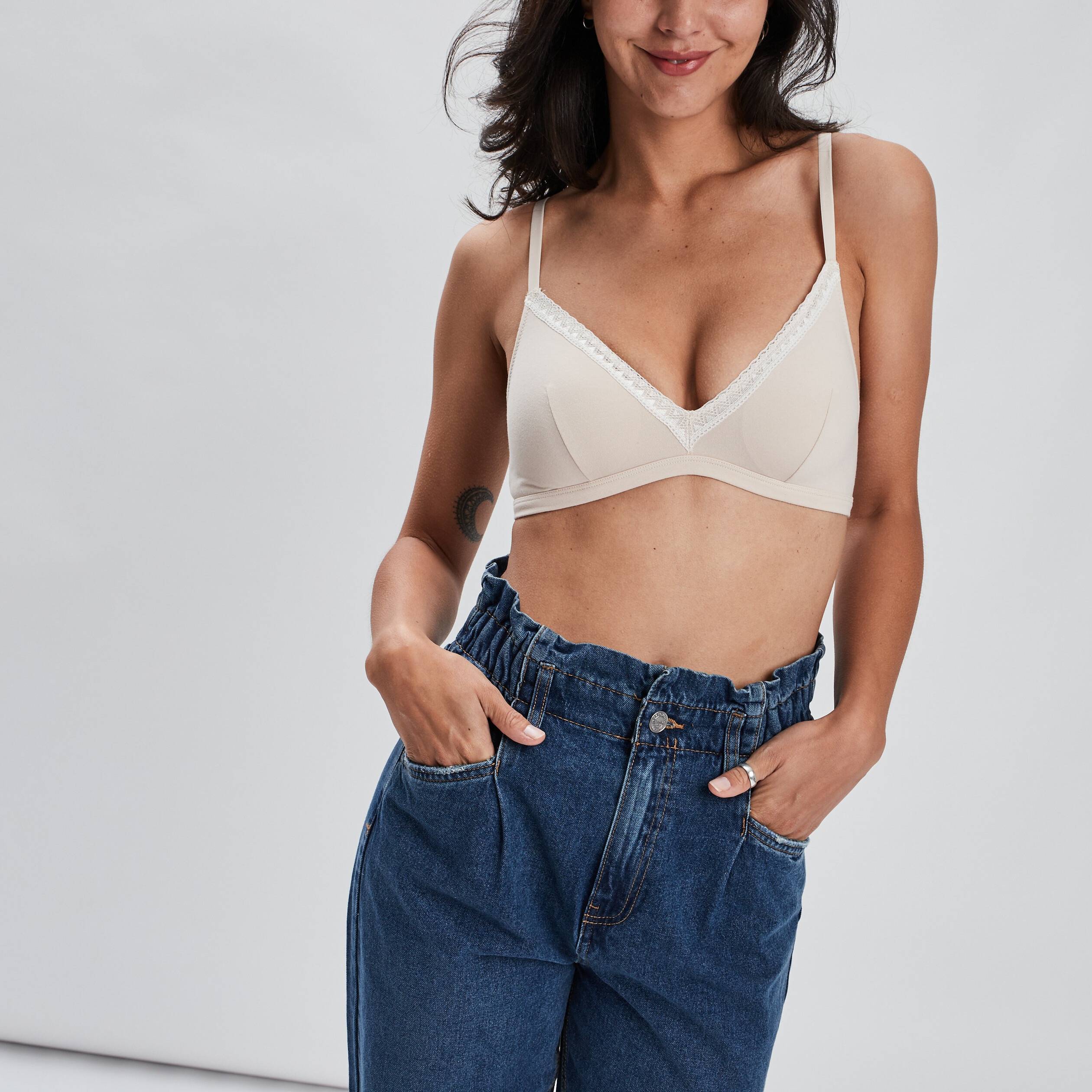 Soutien-gorge triangle coton à coque rose poudrée femme | La Halle